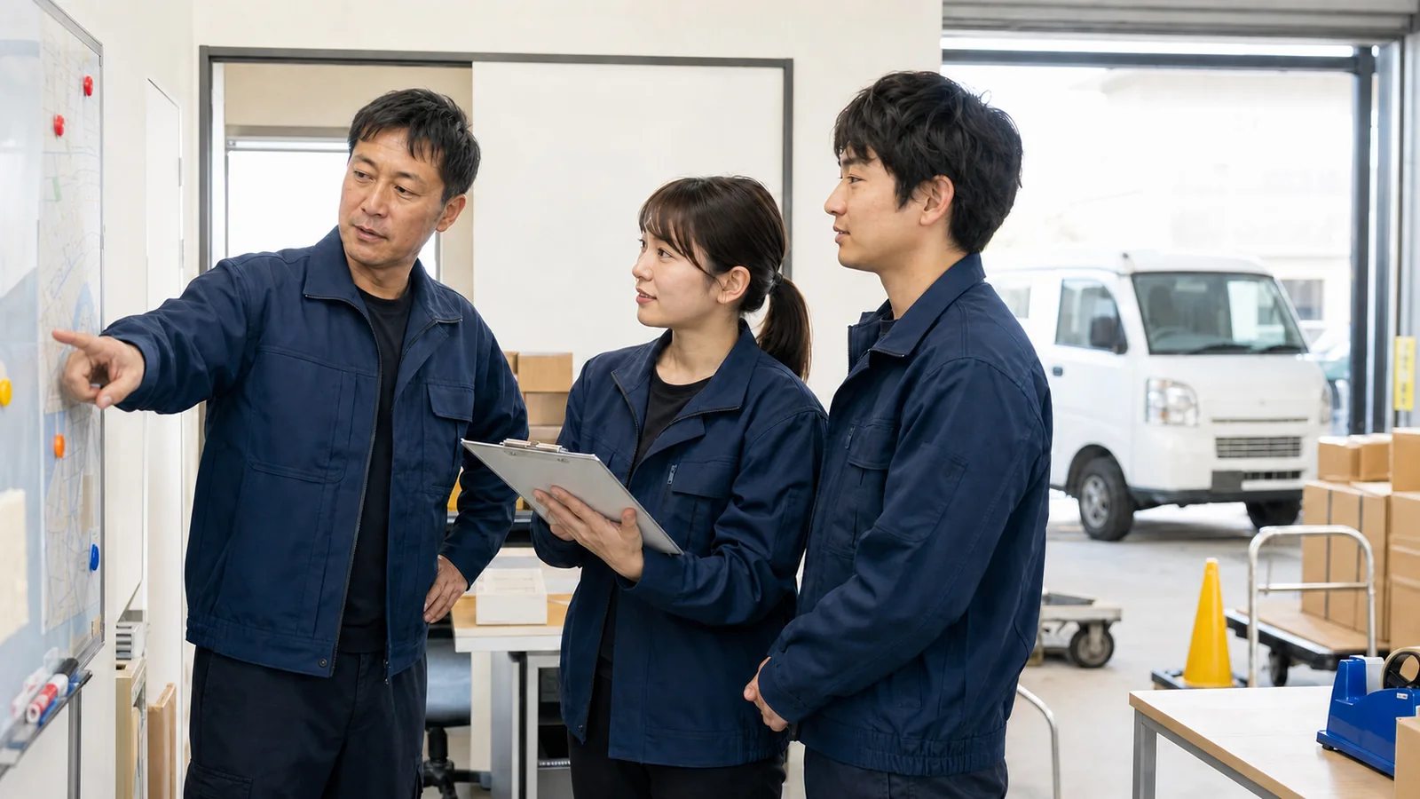 配送スタッフが業務内容を確認する様子